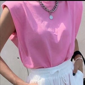 Pink Padded Shoulder Top